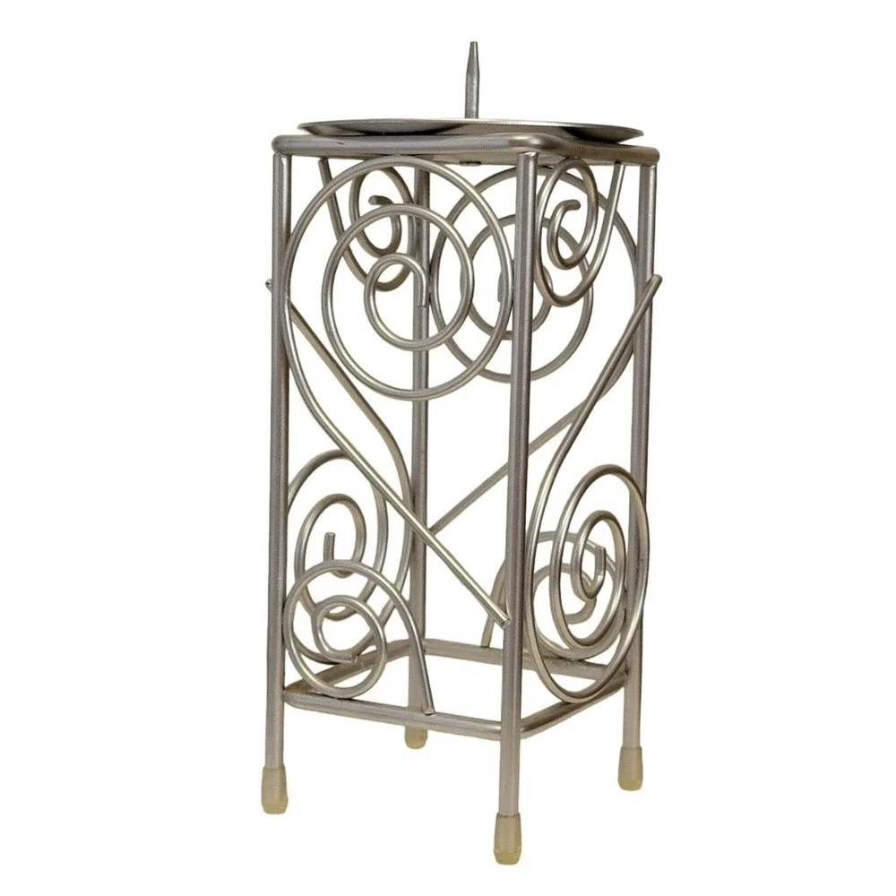Wire Scroll Pillar Candle Holder Set of 3 Silver Tone 7.25